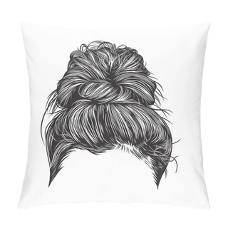Personality  Messy Bun Hairstyles, Vector Line Art Illustration Pillow Covers