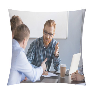 Personality  Serious Business Men Having Discussion, Dispute Or Disagreement  Pillow Covers