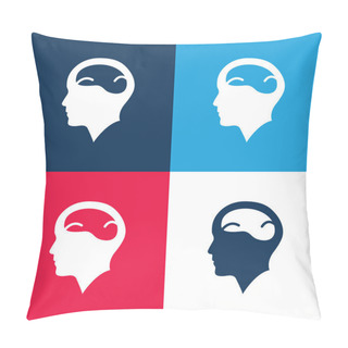 Personality  Bald Man Head With Brain Blue And Red Four Color Minimal Icon Set Pillow Covers