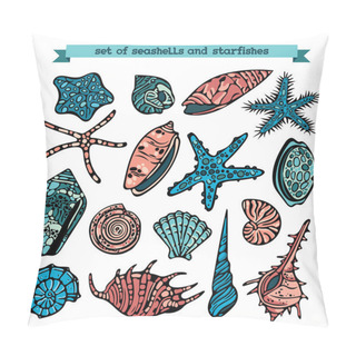 Personality  Set Of Seashells And Starfishes. Pillow Covers