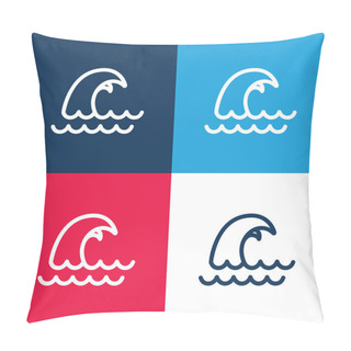 Personality  Big Wave Blue And Red Four Color Minimal Icon Set Pillow Covers