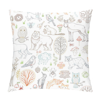 Personality  Outlined Woodland Seamless Pattern. Pillow Covers