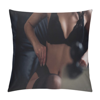 Personality  Cropped View Of Seductive Webcam Model Posing At Laptop On Couch Pillow Covers