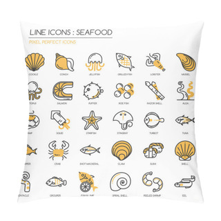 Personality  Seafood , Thin Line Icons Set ,pixel Perfect Icon Pillow Covers