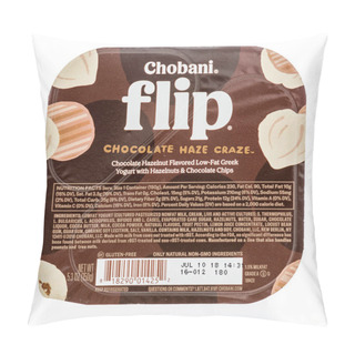 Personality  Winneconne, WI -  13 June 2018: A Package Of Chobani Flip Chocolate Haze Craze Yogurt On An Isolated Background. Pillow Covers