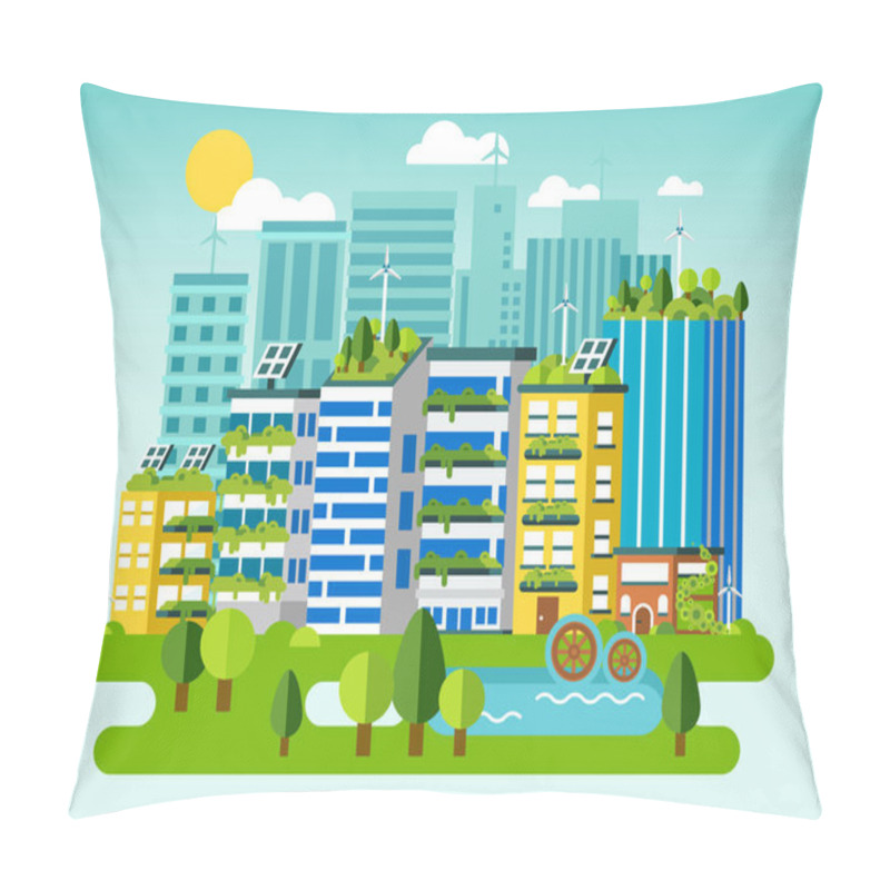 Personality  Flat concept green city skyline. pillow covers