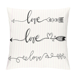 Personality  Set Of Hand Drawn Valentine's Day Design Elements. Hearts, Arrow Pillow Covers