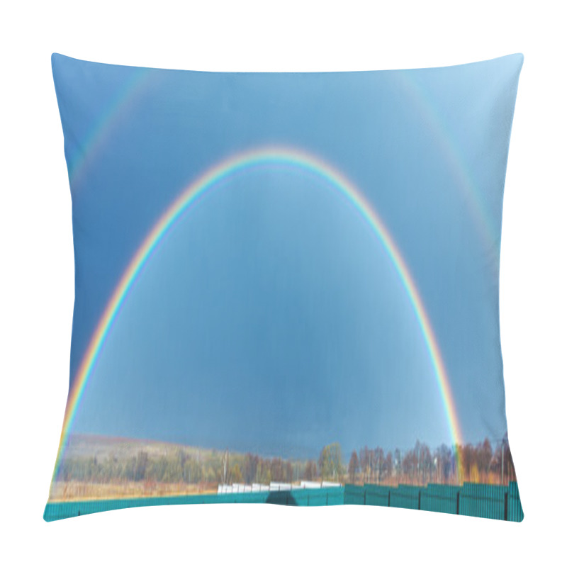 Personality  Beautiful Full Rainbow above Farm Field at Spring pillow covers