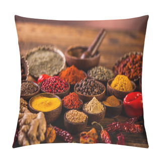 Personality  Wooden Table Of Colorful Spices Pillow Covers