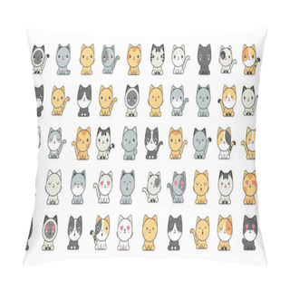 Personality  Set Of Cute Cats On White Background Pillow Covers