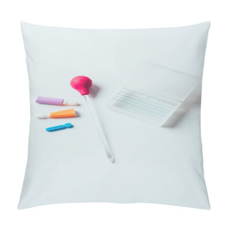 Personality  Top View Of Blood Test Equipment On White Table Pillow Covers