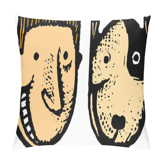 Personality  Woodcut Illustration Of Boy And Dog Pillow Covers