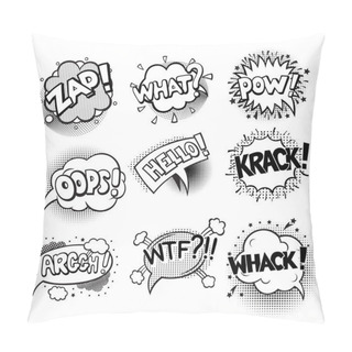 Personality  Set Of Pop Art Style Comic Exclamations. Comic Book Style Illustrations. Words In Speech Bubbles Patch Badges. Vector Fashion Sticker, Pin, Patch In Cartoon 80s-90s Style Pillow Covers