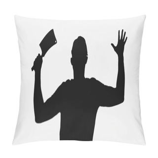 Personality  Silhouette Of Maniac With Cleaver Isolated On White Pillow Covers