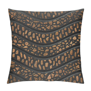 Personality  Bronze Seamless Texture With Waves Pattern, 3D Illustration, 3d Panel Pillow Covers