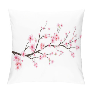 Personality  Realistic Cherry Blossom Branch. Cherry Blossom With Pink Sakura Flower Vector. Japanese Cherry Blossom Vector. Sakura Branch With Blooming Watercolor Flower. Pink Watercolor Cherry Flower Vector. Pillow Covers