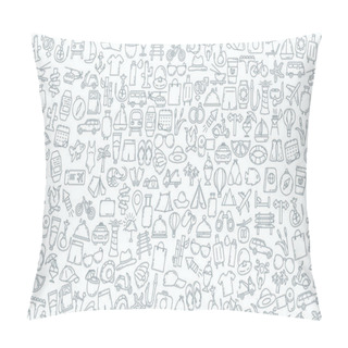 Personality  Travelling Doodle Line Icon Background. Travel Doodle Icons. Pillow Covers