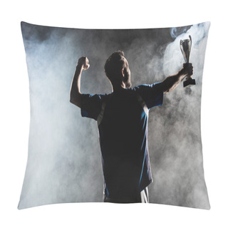 Personality  Silhouette Of Man Standing With Trophy On Black With Smoke  Pillow Covers