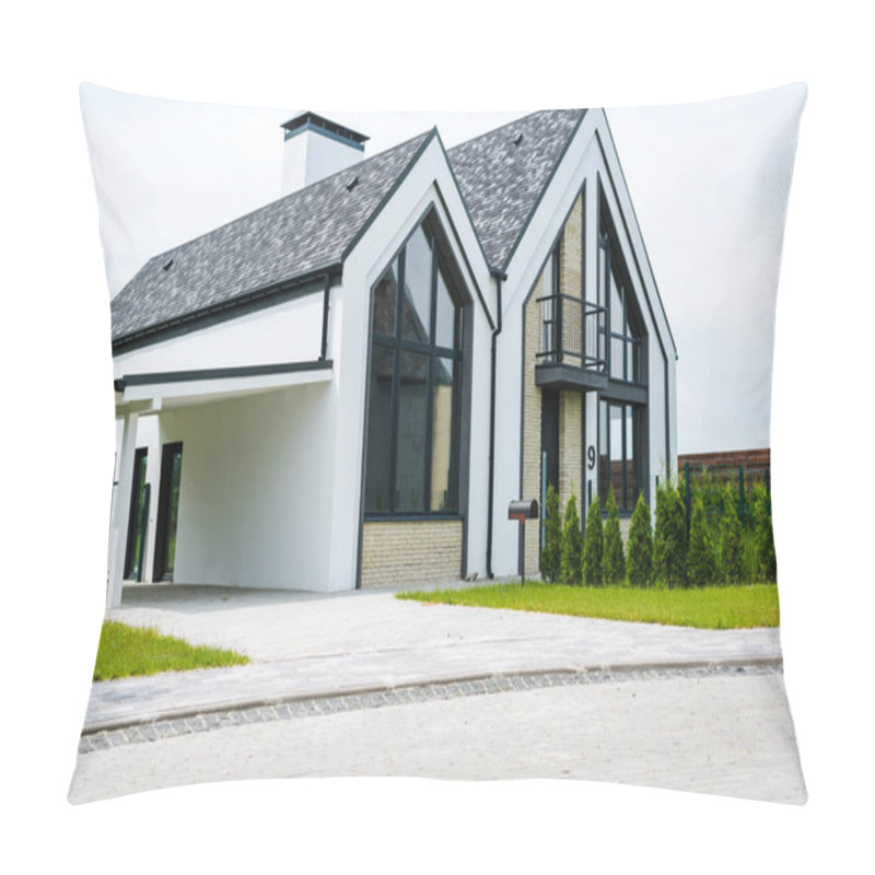 Personality  new modern and luxury home with windows and doors near green grass  pillow covers