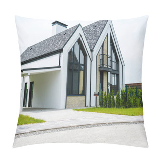 Personality  New Modern And Luxury Home With Windows And Doors Near Green Grass  Pillow Covers