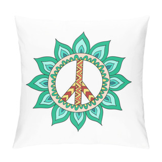 Personality  Hippie Vintage Peace Symbol In Zentangle Style.  Pillow Covers