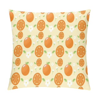 Personality  Seamless Fruit Pattern With Orange, Flowers, Leaves, Orange Slice. Repeating Background With Summer Fruit On Yellow. Use For Fabric, Gift Wrap, Packaging, Wrapping Paper, Banners, Tablecloths, Or Backdrops For Events With A Fresh And Vibrant Theme Pillow Covers