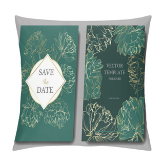 Personality  Invitation Cards Templates With Lettering And Vector Peonies With Leaves Sketches Isolated On Green.  Pillow Covers
