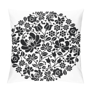 Personality  Kalocsai Folk Art Embroidery - Black Hungarian Round Floral Folk Pattern Pillow Covers