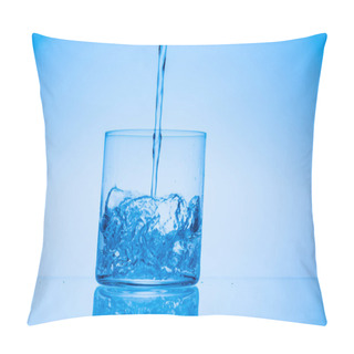 Personality  Toned Image Of Water Pouring In Glass On Blue Background With Copy Space Pillow Covers