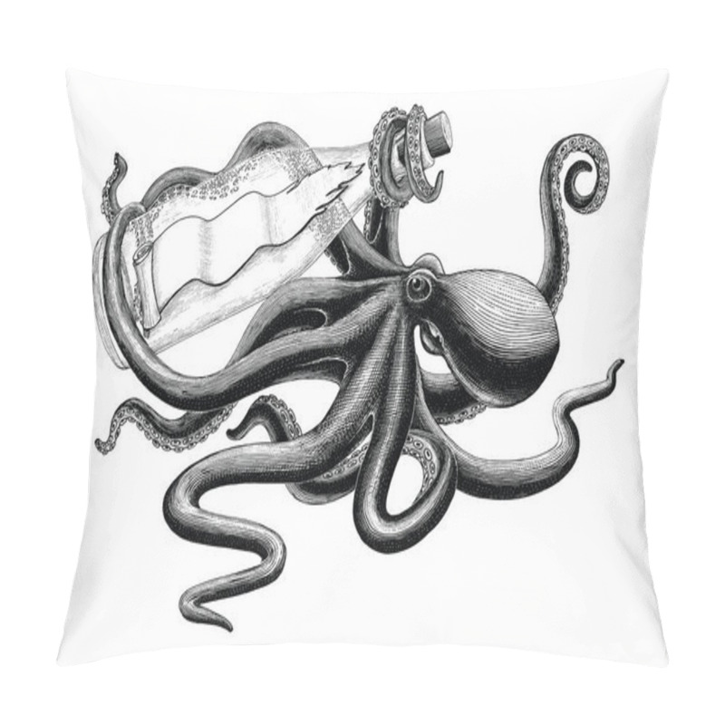 Personality  Octopus Holding Bottle Vintage Clip Art Pillow Covers