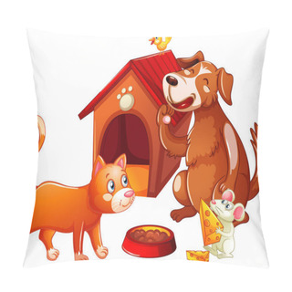 Personality  Doghouse With Pet Animal Cartoon Character On White Background Illustration Pillow Covers