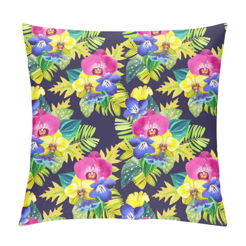 Personality  Watercolor illustration with tropical flowers. pillow covers