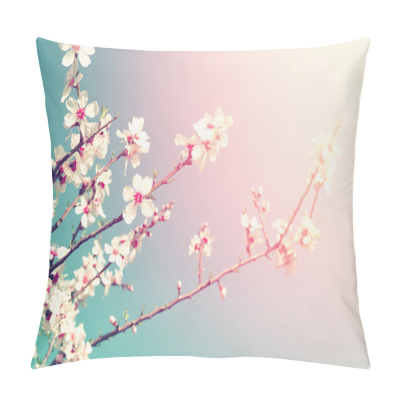 Personality  abstract dreamy and blurred image of spring white cherry blossoms tree. selective focus. vintage filtered pillow covers