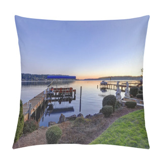 Personality  Private Dock With Jet Ski Lifts And Covered Boat Lift, Lake Washington. Pillow Covers