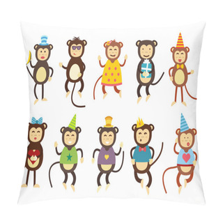 Personality  Happy Cartoon Vector Monkey Dancing Party Birthday Background Pillow Covers