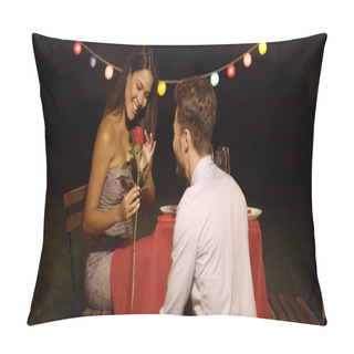 Personality  Young Man Giving A Beautiful Woman  Rose Pillow Covers