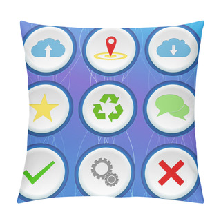 Personality  Set Of Nine 3d Colored Icons With Different Signs On Blue Background Pillow Covers