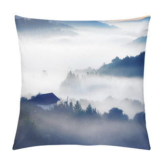 Personality  House On Morning With Misty Mountains Pillow Covers