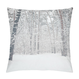 Personality  Scenic View Of Snowy Trees In Winter Forest Pillow Covers