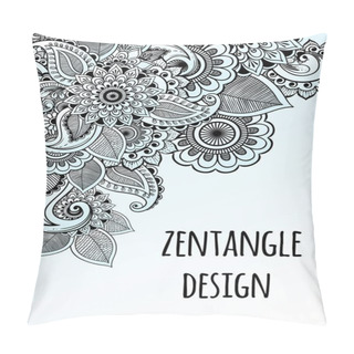 Personality  Line Art Decorative Flowers Zentangle Style Inspired. Vector Design Frame. High Quality Drawn Elements In Beautful Composition For Youre Use. Pillow Covers
