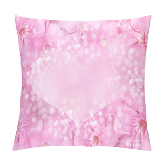 Personality  Heart And Flower Border And Frame On Pink Background With Bokeh Light. Valentine Or Wedding Card. Pillow Covers