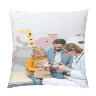 Personality  Doctor Giving Syrup To Teddy Bear Pillow Covers