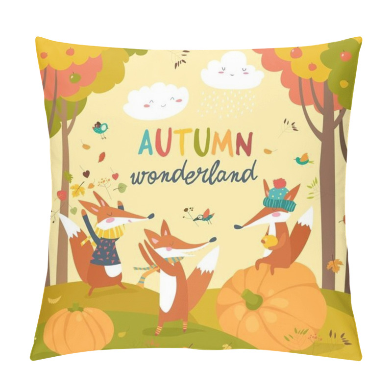 Personality  Little Foxes Playing With Leaves In Autumn Forest Pillow Covers