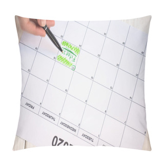 Personality  Cropped View Of Woman Pointing With Pen On Fitness Lettering In To-do Calendar With 2020 Inscription On Wooden Background Pillow Covers