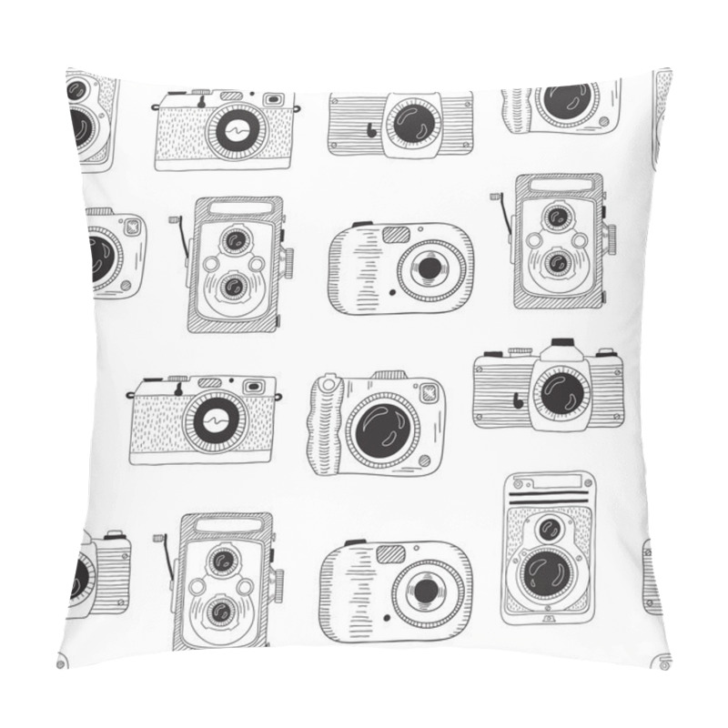 Personality  Photo Cameras Pattern. Hand Drawn Illustration. Pillow Covers