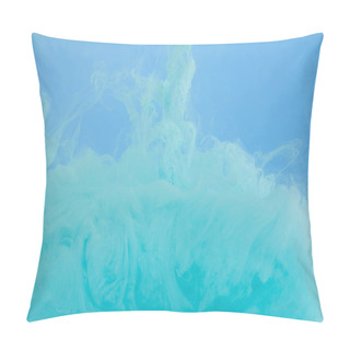 Personality  Close Up View Of Turquoise Watercolor Swirls Isolated On Blue Pillow Covers