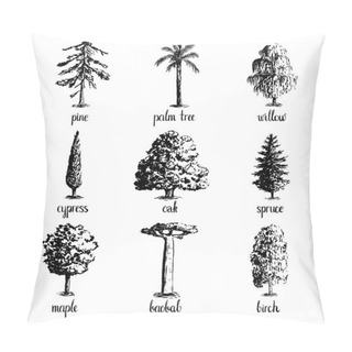 Personality  Set Of Hand Drawn Tree Sketches. Pillow Covers