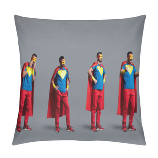 Personality  Collage Of Superhero In Mask Posing On Grey, Evolution Concept  Pillow Covers