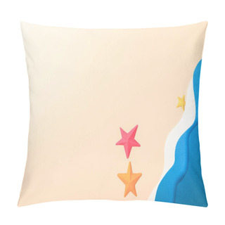 Personality  Top View Of Paper Beach With Starfishes Near Sea Pillow Covers