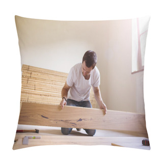 Personality  Handyman Installing Wooden Floor Pillow Covers